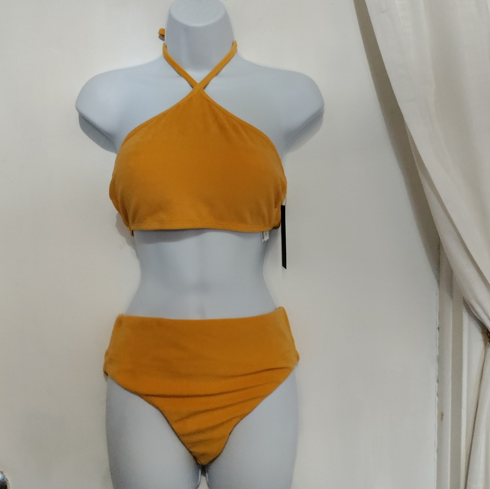 COPY - Solid yellow bikini separates, terry cloth